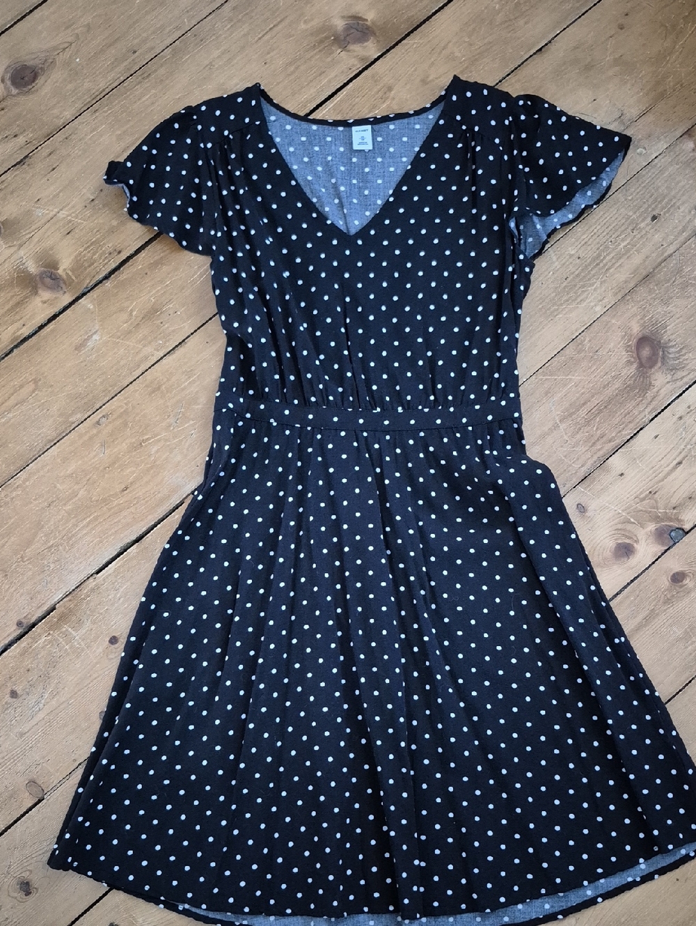 Old Navy Black Polka Dot V-Neck Mini Dress